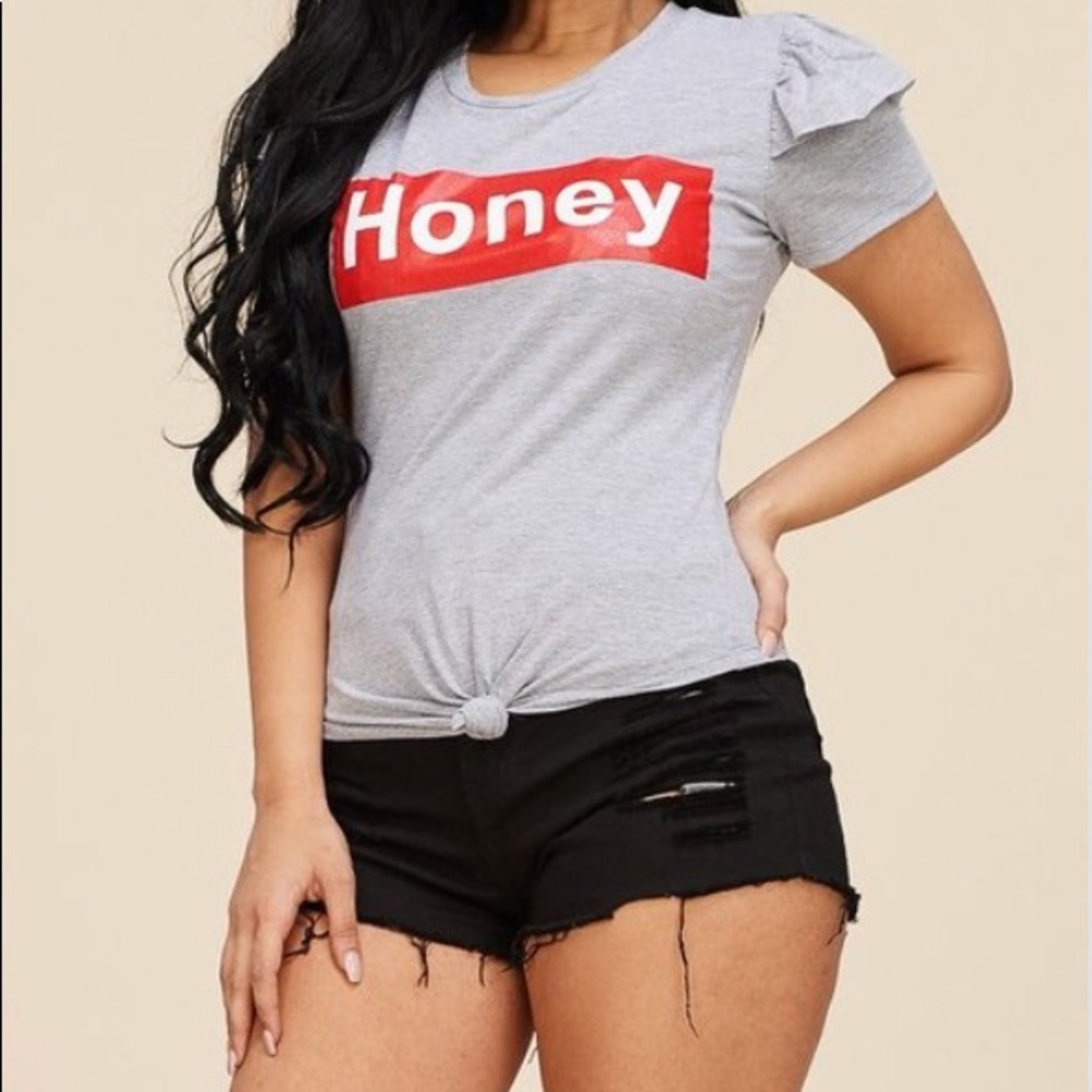 Heather Grey Honey Graphic Short Sleeve Top